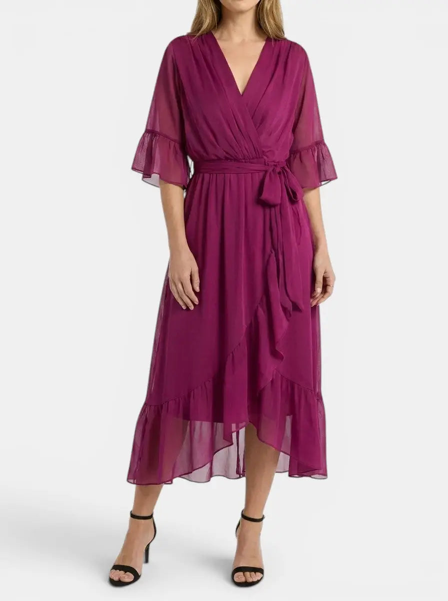 Marisia — Soft Fabric V-Neck Dress With Elegant Flattering Evening Design