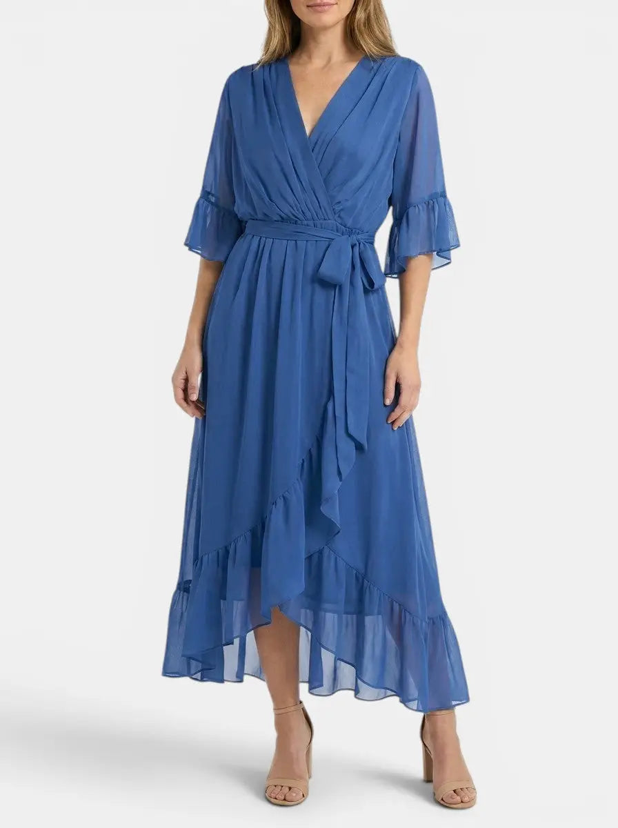 Marisia — Soft Fabric V-Neck Dress With Elegant Flattering Evening Design