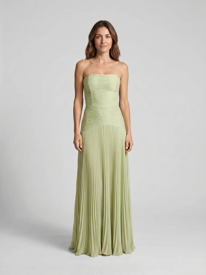 Wisteria — Soft Pleated Maxi Dress For Elegant Flowing Green Summer Style