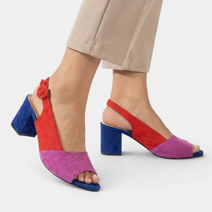 Colourblock — Synthetic Colourblock Slingback Heels With Elegant Adjustable Dress Design