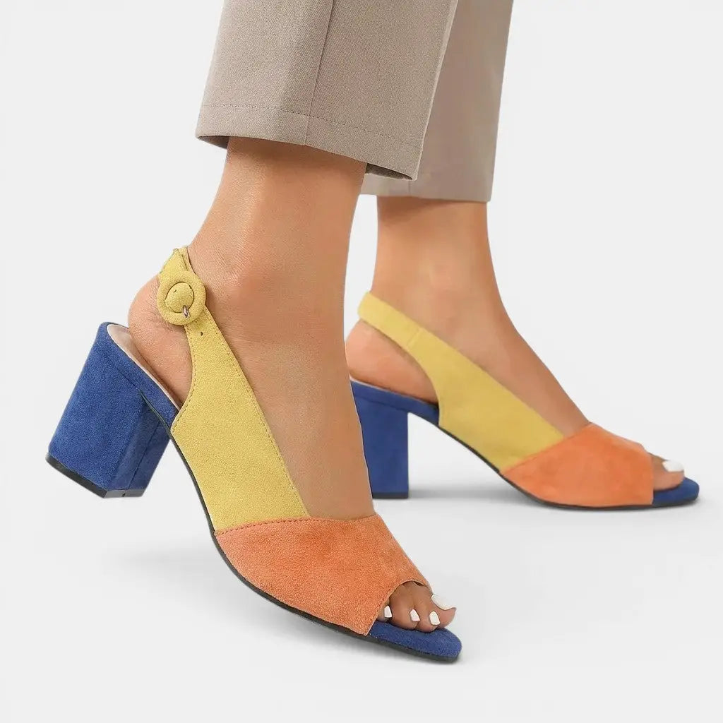 Colourblock — Synthetic Colourblock Slingback Heels With Elegant Adjustable Dress Design