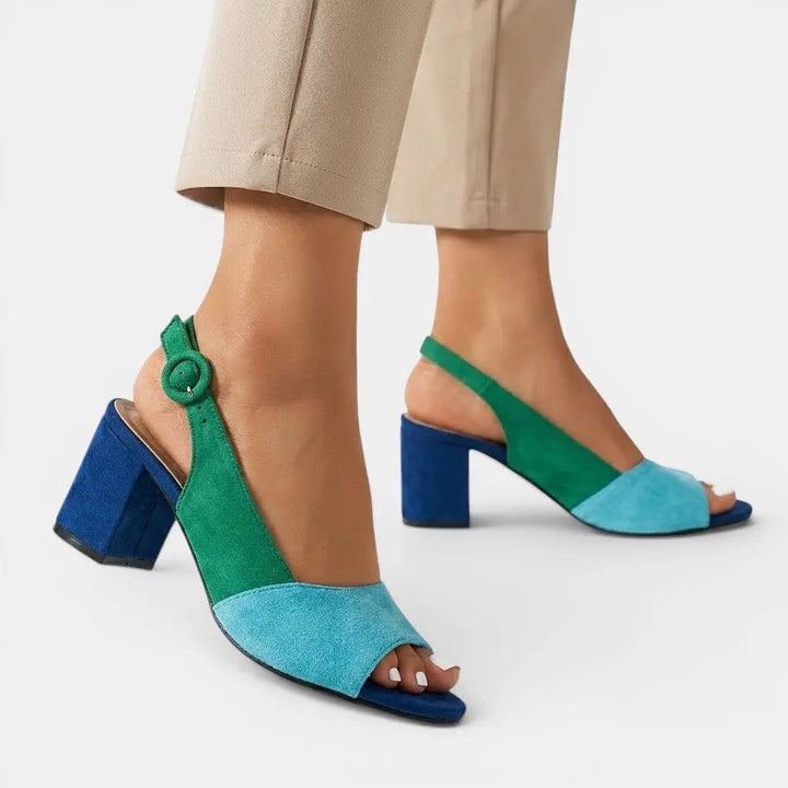 Colourblock — Synthetic Colourblock Slingback Heels With Elegant Adjustable Dress Design