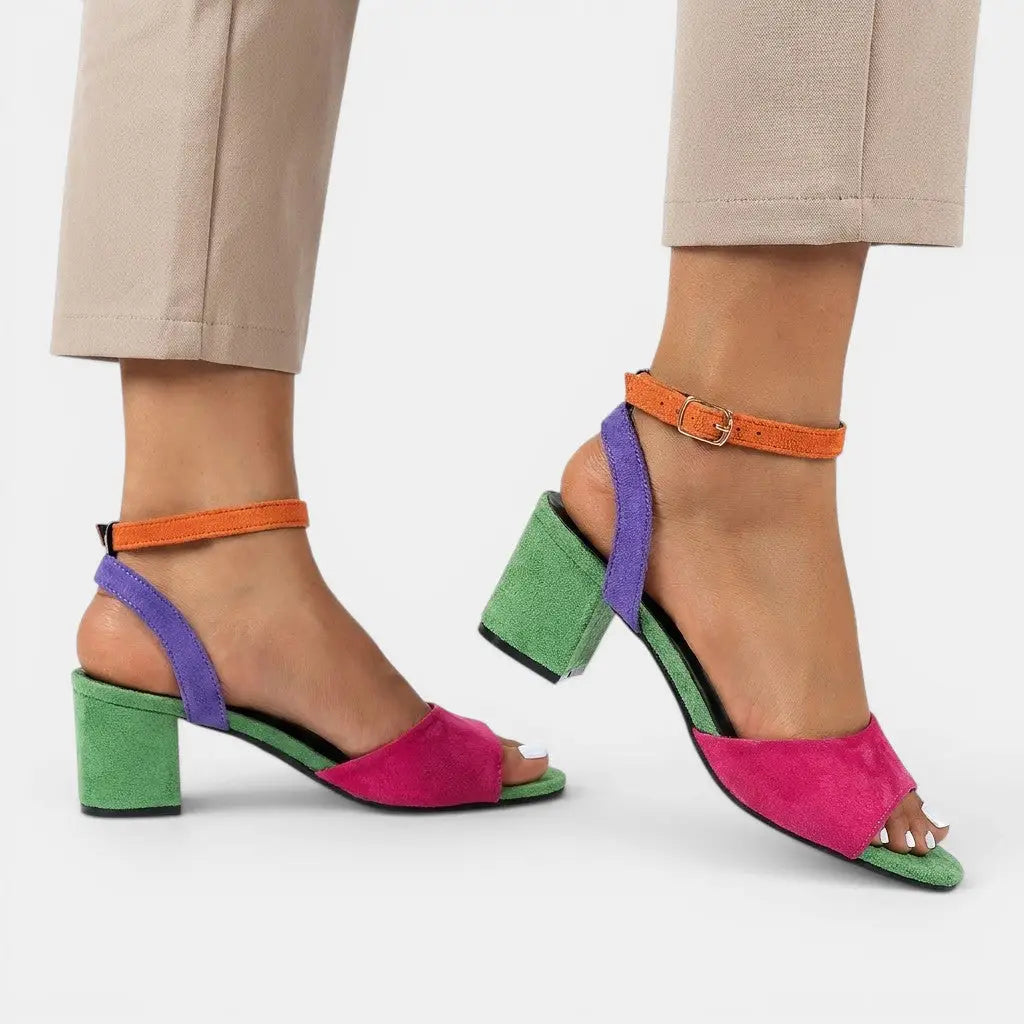 Colourblock — Synthetic Colourblock Slingback Heels With Elegant Adjustable Dress Design