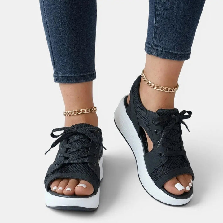 Lacecross — Synthetic Cutout Lace-Up Sandals With Stylish Comfortable Summer Design