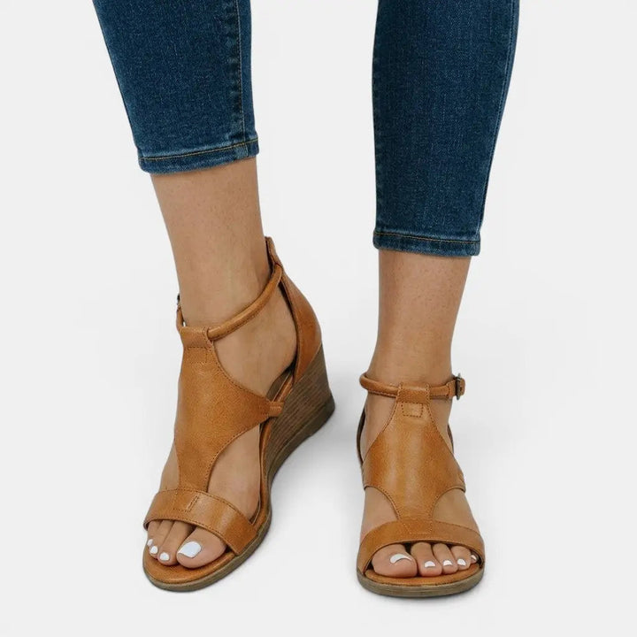 Wedgeopen — Synthetic Leather Wedge Sandals With Elegant Open Toe Summer Design