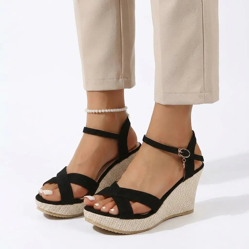 Wedgesummer — Synthetic Wedge Sandals With Elegant Comfortable Summer Wedge Design