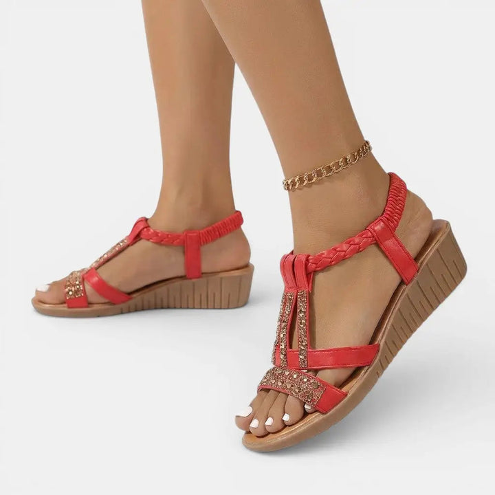 Goldshine — Synthetic Wedge Sandals With Elegant Gold Shimmer Summer Design