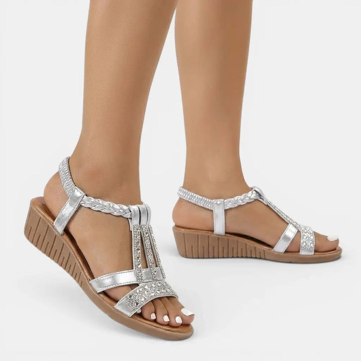 Goldshine — Synthetic Wedge Sandals With Elegant Gold Shimmer Summer Design