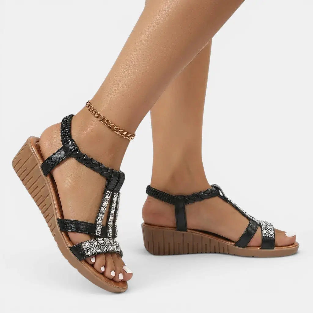 Goldshine — Synthetic Wedge Sandals With Elegant Gold Shimmer Summer Design