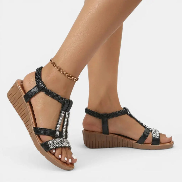Goldshine — Synthetic Wedge Sandals With Elegant Gold Shimmer Summer Design