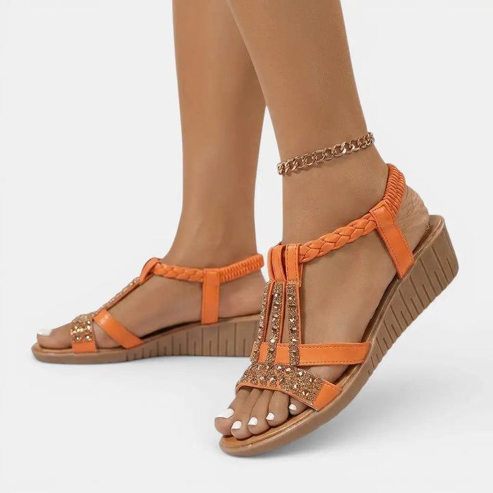 Goldshine — Synthetic Wedge Sandals With Elegant Gold Shimmer Summer Design
