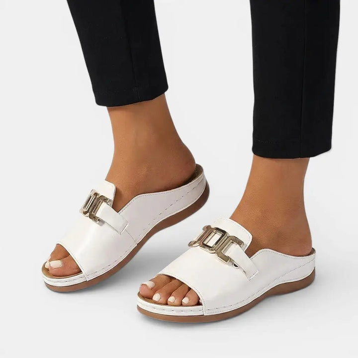 Veganelegance — Vegan Leather Orthopedic Sandals With Chic Wedge Heel Comfort Design