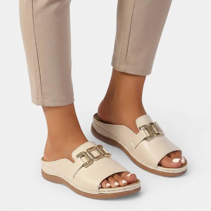Veganelegance — Vegan Leather Orthopedic Sandals With Chic Wedge Heel Comfort Design